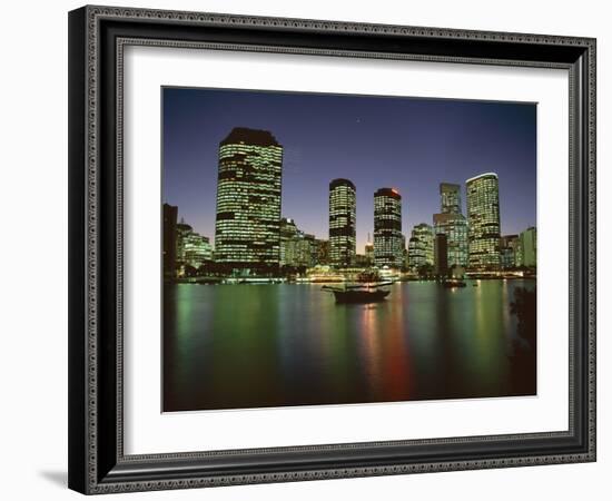 City Skyline and Brisbane River at Night, Brisbane, Queensland, Australia-Mark Mawson-Framed Photographic Print