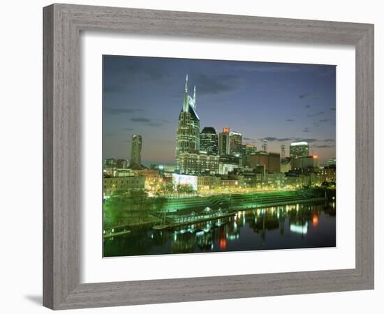 City Skyline and Cumberland River at Dusk, Riverfront Park, Nashville, Tennessee, USA-Gavin Hellier-Framed Photographic Print
