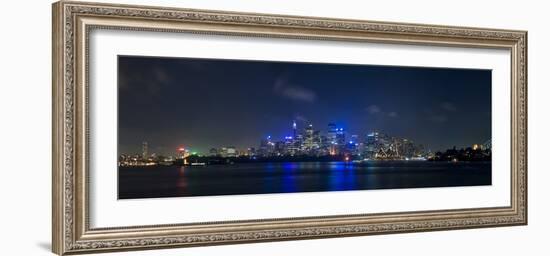 City Skyline and Harbour Bridge at Night, Sydney, New South Wales, Australia, Pacific-Giles Bracher-Framed Photographic Print