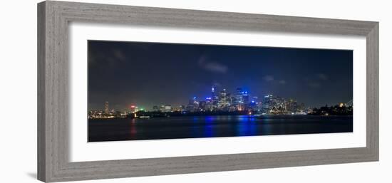 City Skyline and Harbour Bridge at Night, Sydney, New South Wales, Australia, Pacific-Giles Bracher-Framed Photographic Print