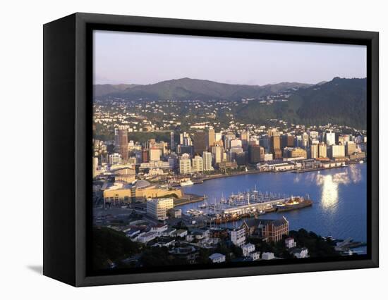 City Skyline and Harbour, Wellington, North Island, New Zealand-Steve Vidler-Framed Premier Image Canvas