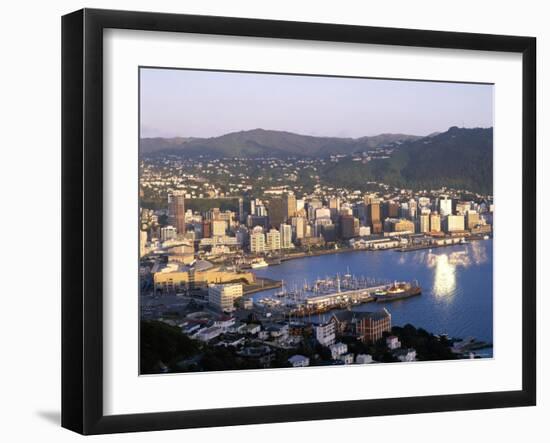 City Skyline and Harbour, Wellington, North Island, New Zealand-Steve Vidler-Framed Photographic Print