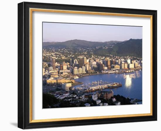 City Skyline and Harbour, Wellington, North Island, New Zealand-Steve Vidler-Framed Photographic Print