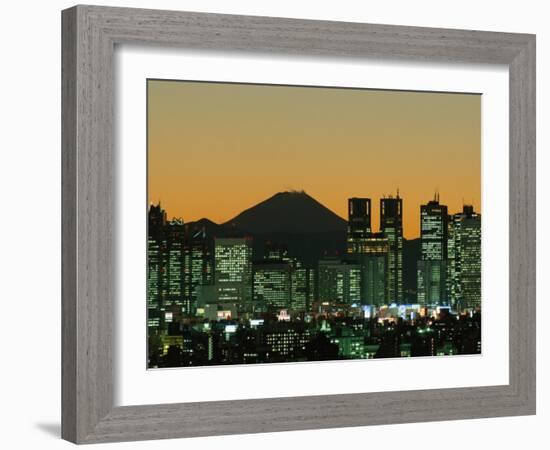 City Skyline and Mount Fuji, Night View, Tokyo, Honshu, Japan-Steve Vidler-Framed Photographic Print