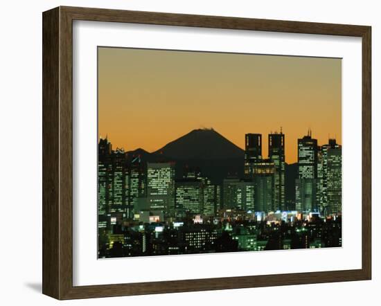 City Skyline and Mount Fuji, Night View, Tokyo, Honshu, Japan-Steve Vidler-Framed Photographic Print