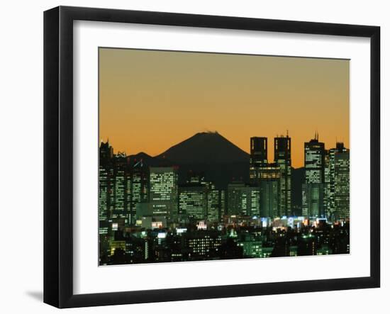 City Skyline and Mount Fuji, Night View, Tokyo, Honshu, Japan-Steve Vidler-Framed Photographic Print