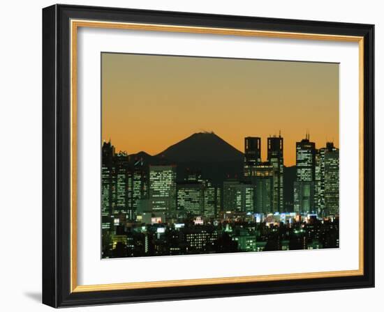 City Skyline and Mount Fuji, Night View, Tokyo, Honshu, Japan-Steve Vidler-Framed Photographic Print