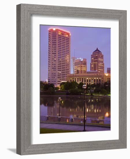 City Skyline and the Scioto River, Columbus, Ohio, United States of America, North America-Richard Cummins-Framed Photographic Print