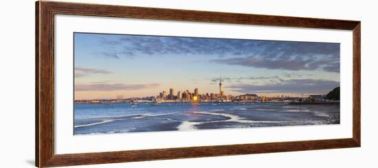 City Skyline and Waitemata Harbour Illuminated at Sunset, Auckland, North Island, New Zealand-Doug Pearson-Framed Photographic Print