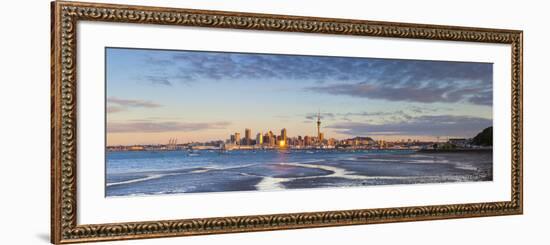 City Skyline and Waitemata Harbour Illuminated at Sunset, Auckland, North Island, New Zealand-Doug Pearson-Framed Photographic Print