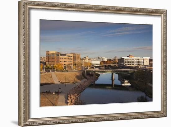 City Skyline at Dawn, Sioux Falls, South Dakota, USA-Walter Bibikow-Framed Photographic Print