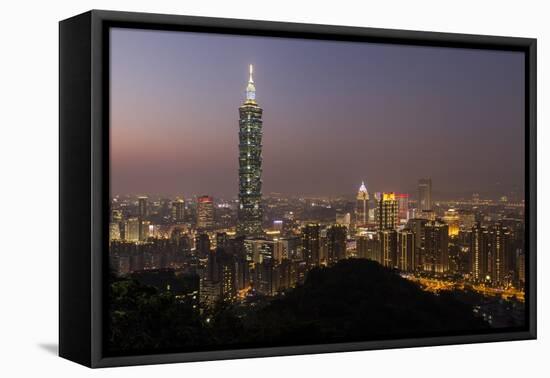 City Skyline at Dusk, Taipei, Taiwan-Paul Souders-Framed Premier Image Canvas