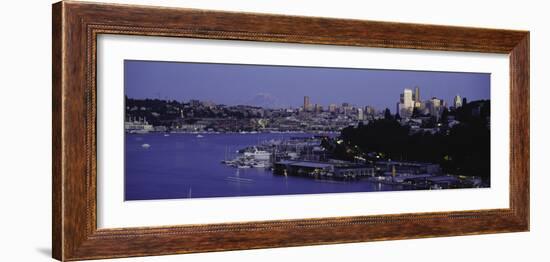 City Skyline at Lakeside with Mt Rainier in Background, Lake Union, Seattle, Washington State-null-Framed Photographic Print