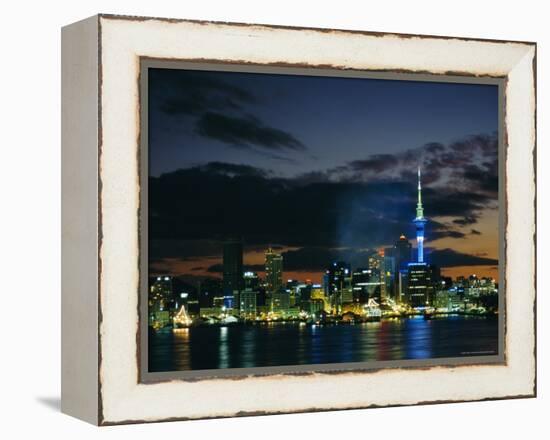City Skyline at Night, Auckland, North Island, New Zealand, Pacific-Neale Clarke-Framed Premier Image Canvas