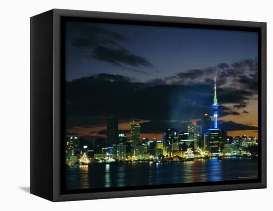 City Skyline at Night, Auckland, North Island, New Zealand, Pacific-Neale Clarke-Framed Premier Image Canvas