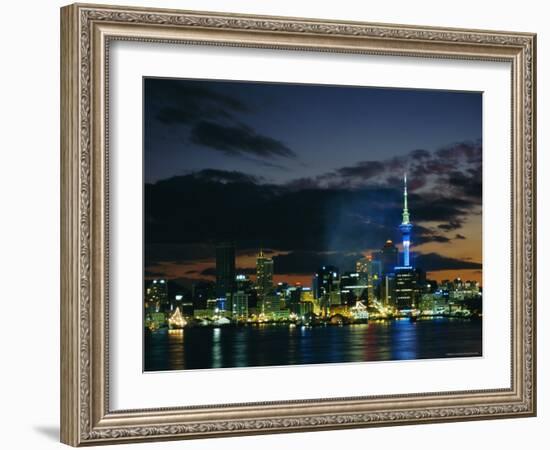 City Skyline at Night, Auckland, North Island, New Zealand, Pacific-Neale Clarke-Framed Photographic Print