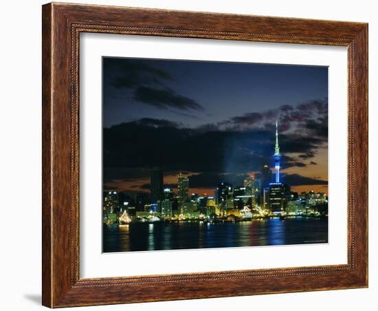 City Skyline at Night, Auckland, North Island, New Zealand, Pacific-Neale Clarke-Framed Photographic Print