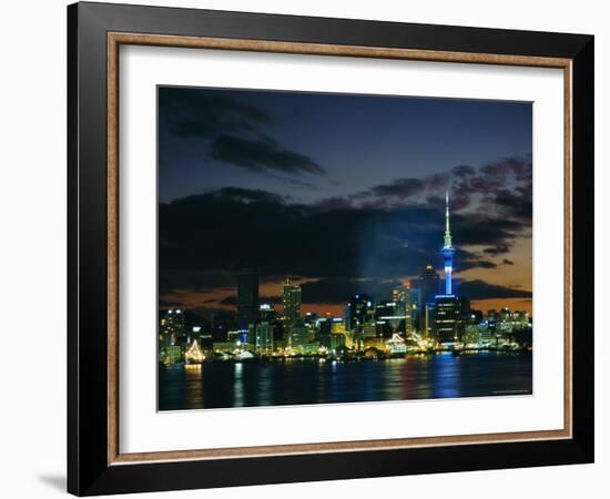 City Skyline at Night, Auckland, North Island, New Zealand, Pacific-Neale Clarke-Framed Photographic Print