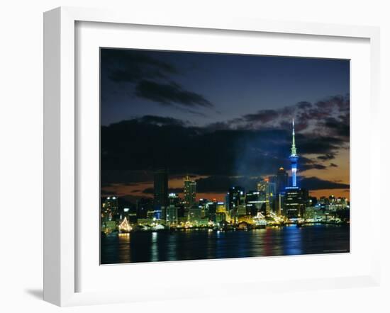 City Skyline at Night, Auckland, North Island, New Zealand, Pacific-Neale Clarke-Framed Photographic Print