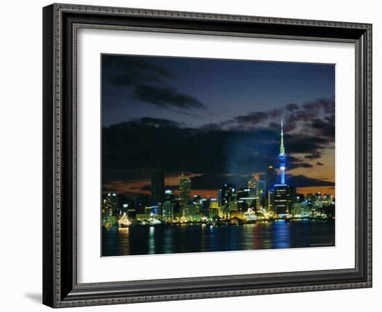 City Skyline at Night, Auckland, North Island, New Zealand, Pacific-Neale Clarke-Framed Photographic Print