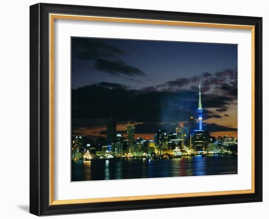 City Skyline at Night, Auckland, North Island, New Zealand, Pacific-Neale Clarke-Framed Photographic Print