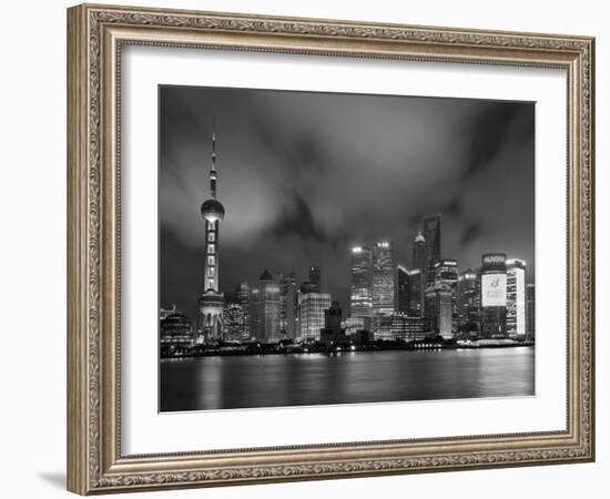 City Skyline at Night with Oriental Pearl Tower and Pudong Skyscrapers across the Huangpu River, Sh-Neale Clark-Framed Photographic Print