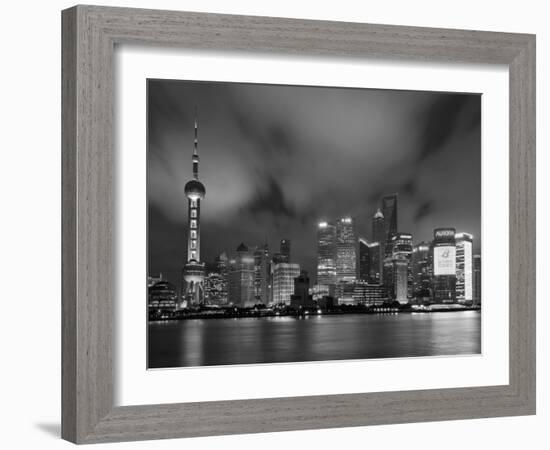 City Skyline at Night with Oriental Pearl Tower and Pudong Skyscrapers across the Huangpu River, Sh-Neale Clark-Framed Photographic Print