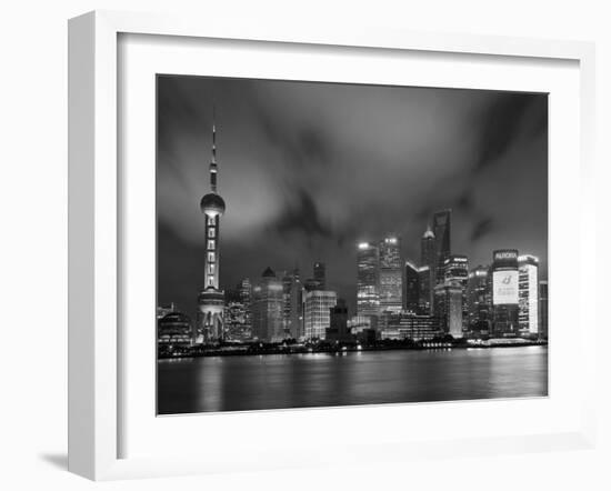 City Skyline at Night with Oriental Pearl Tower and Pudong Skyscrapers across the Huangpu River, Sh-Neale Clark-Framed Photographic Print