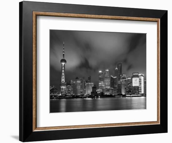 City Skyline at Night with Oriental Pearl Tower and Pudong Skyscrapers across the Huangpu River, Sh-Neale Clark-Framed Photographic Print