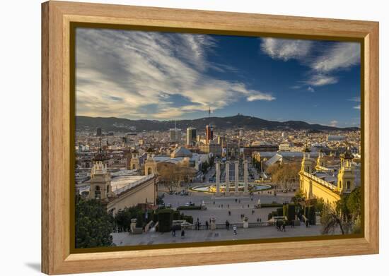 City Skyline at Sunset from Montjuic, Barcelona, Catalonia, Spain-Stefano Politi Markovina-Framed Premier Image Canvas