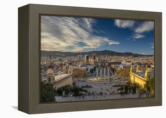 City Skyline at Sunset from Montjuic, Barcelona, Catalonia, Spain-Stefano Politi Markovina-Framed Premier Image Canvas