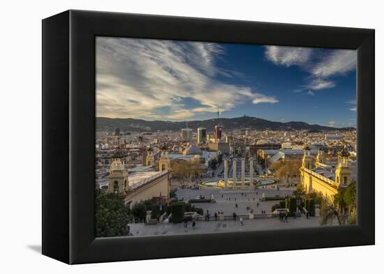 City Skyline at Sunset from Montjuic, Barcelona, Catalonia, Spain-Stefano Politi Markovina-Framed Premier Image Canvas