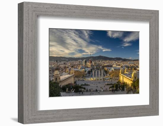 City Skyline at Sunset from Montjuic, Barcelona, Catalonia, Spain-Stefano Politi Markovina-Framed Photographic Print