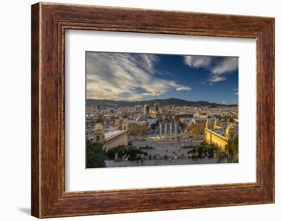 City Skyline at Sunset from Montjuic, Barcelona, Catalonia, Spain-Stefano Politi Markovina-Framed Photographic Print