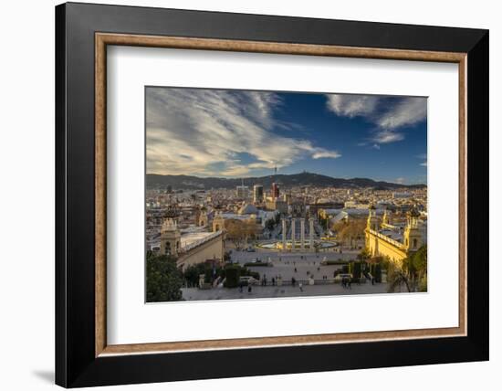 City Skyline at Sunset from Montjuic, Barcelona, Catalonia, Spain-Stefano Politi Markovina-Framed Photographic Print