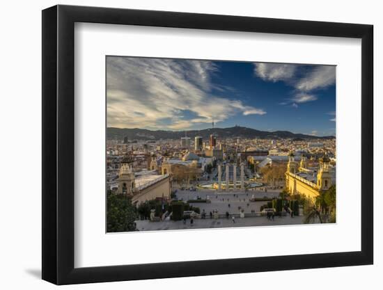 City Skyline at Sunset from Montjuic, Barcelona, Catalonia, Spain-Stefano Politi Markovina-Framed Photographic Print