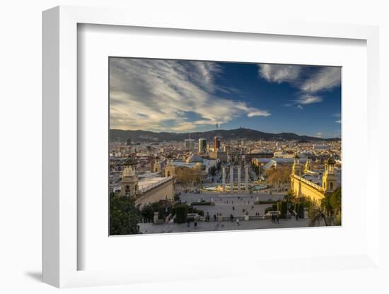 City Skyline at Sunset from Montjuic, Barcelona, Catalonia, Spain-Stefano Politi Markovina-Framed Photographic Print