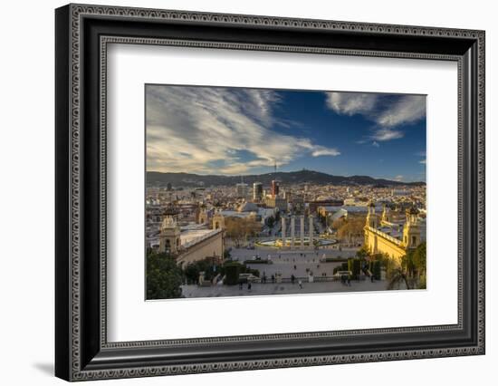 City Skyline at Sunset from Montjuic, Barcelona, Catalonia, Spain-Stefano Politi Markovina-Framed Photographic Print