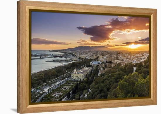 City skyline at sunset, Malaga, Andalusia, Spain-Stefano Politi Markovina-Framed Premier Image Canvas