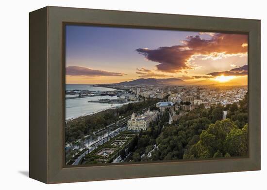 City skyline at sunset, Malaga, Andalusia, Spain-Stefano Politi Markovina-Framed Premier Image Canvas