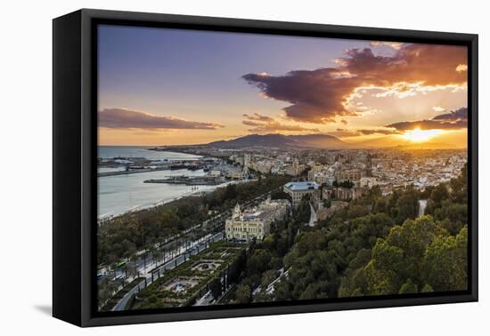 City skyline at sunset, Malaga, Andalusia, Spain-Stefano Politi Markovina-Framed Premier Image Canvas