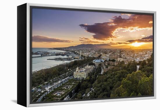 City skyline at sunset, Malaga, Andalusia, Spain-Stefano Politi Markovina-Framed Premier Image Canvas