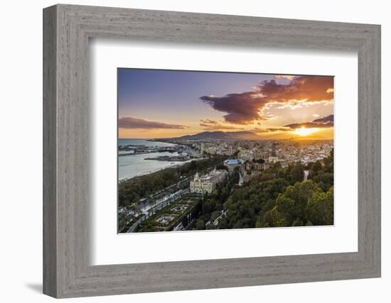 City skyline at sunset, Malaga, Andalusia, Spain-Stefano Politi Markovina-Framed Photographic Print