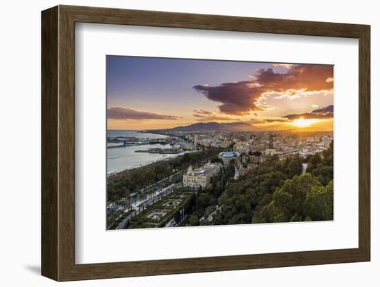 City skyline at sunset, Malaga, Andalusia, Spain-Stefano Politi Markovina-Framed Photographic Print