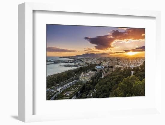 City skyline at sunset, Malaga, Andalusia, Spain-Stefano Politi Markovina-Framed Photographic Print