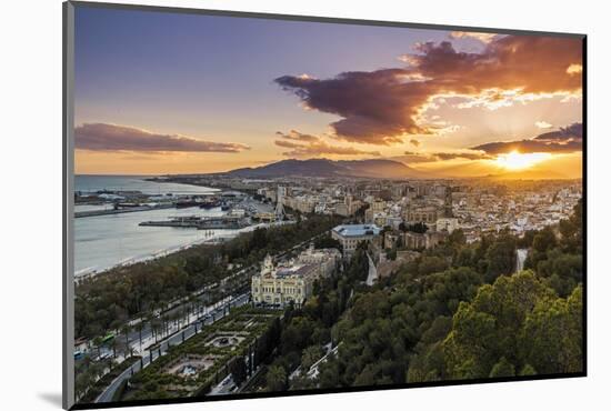 City skyline at sunset, Malaga, Andalusia, Spain-Stefano Politi Markovina-Mounted Photographic Print