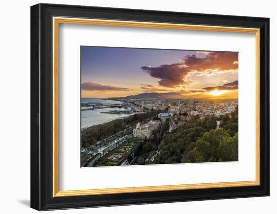 City skyline at sunset, Malaga, Andalusia, Spain-Stefano Politi Markovina-Framed Photographic Print