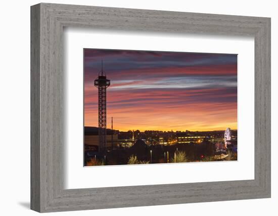 City Skyline Dusk with Elitch Gardens Theme Park Tower, Denver, Colorado, USA-Walter Bibikow-Framed Photographic Print