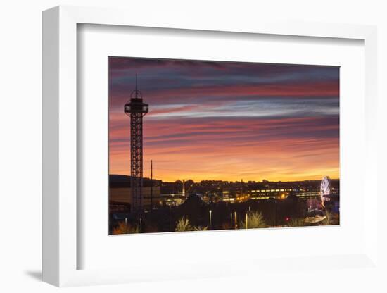 City Skyline Dusk with Elitch Gardens Theme Park Tower, Denver, Colorado, USA-Walter Bibikow-Framed Photographic Print