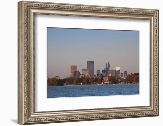 City Skyline from Lake Calhoun, Sunset, Minneapolis, Minnesota, USA-Walter Bibikow-Framed Photographic Print